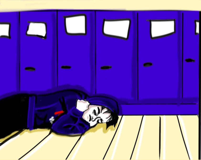 Billie Joe Armstrong wearing a graded hoodie, sleeping in the hallway by Isabel Park 
